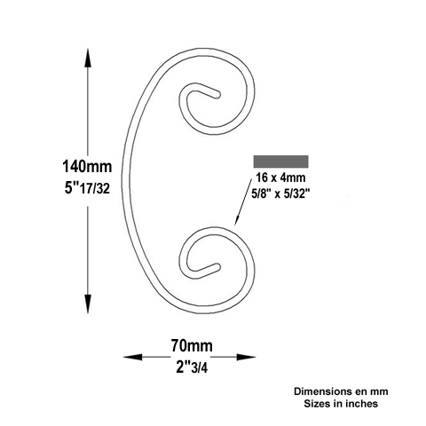 Volute forge en C H140 16x4 Volute extrmit simple Volute