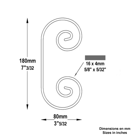 Volute forge en C H180 16x4 Volute extrmit simple Volute