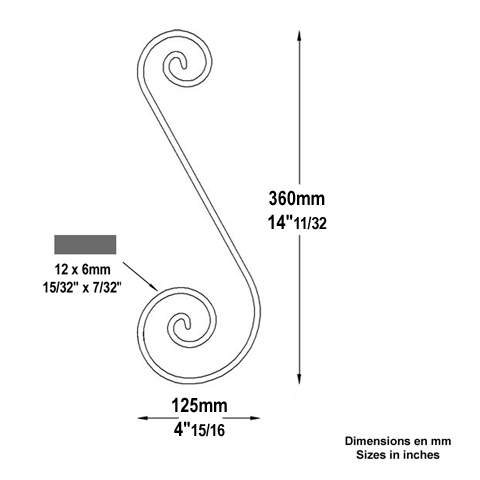 Volute forge en S H360 12x6 Volute extrmit simple Volute