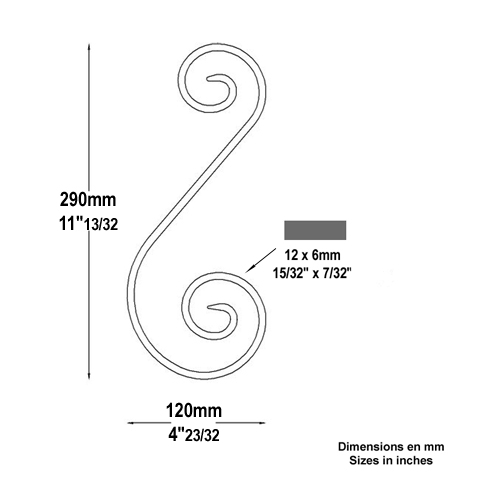 Volute forge en S H290 12x6 Volute extrmit simple Volute