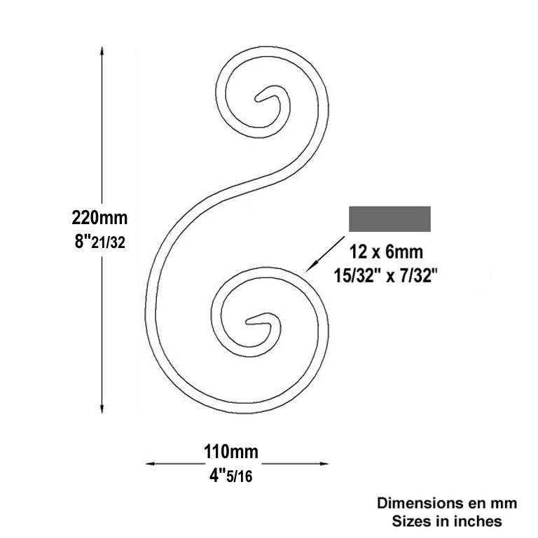 Volute forge en S H220 12x6 Volute extrmit simple Volute