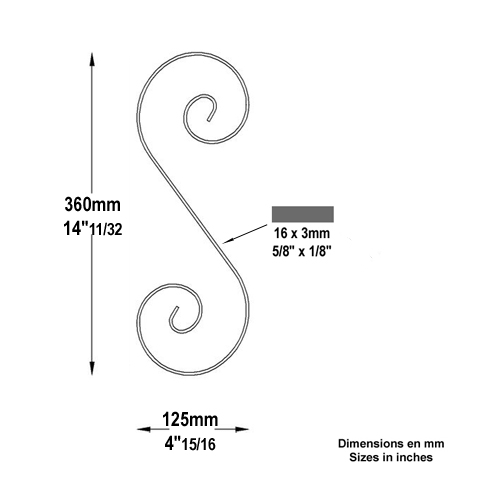 Volute forge en S H360 16x3 Volute extrmit simple Volute