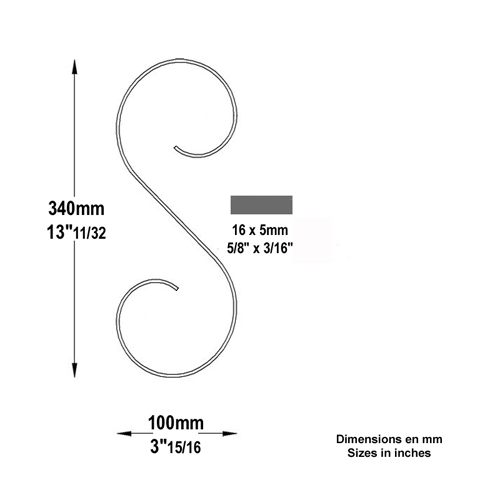 Volute forge en S H340 16x5 Volute extrmit simple Volute