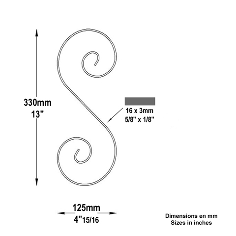 Volute forge en S H330 16x3 Volute extrmit simple Volute