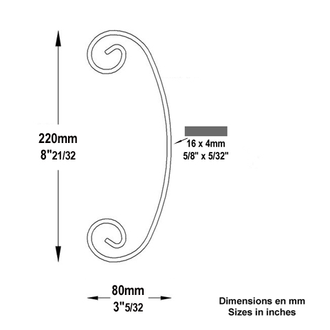 Volute forge en C H220 16x4 Volute extrmit simple Volute