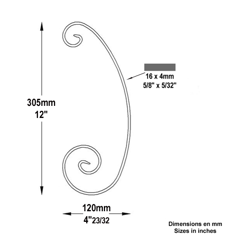 Volute forge en C H305 16x4 Volute extrmit simple Volute