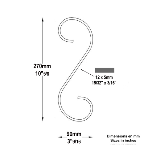 Volute forge en S H270 12x5 Volute extrmit simple Volute