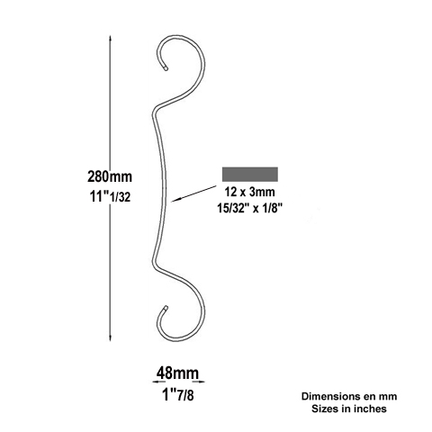 Volute forge en 3 H280 12x3 Volute extrmit simple Volute