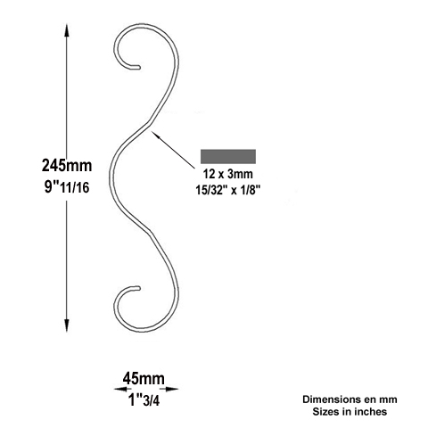 Volute forge en 3 H245 12x3 Volute extrmit simple Volute