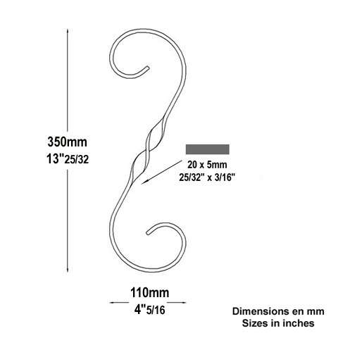 Volute forge en S H350 20x5 Volute extrmit simple Volute