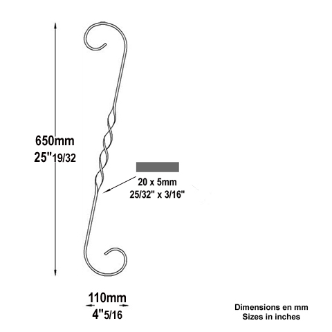 Volute forge en S H650 20x5 Volute extrmit simple Volute