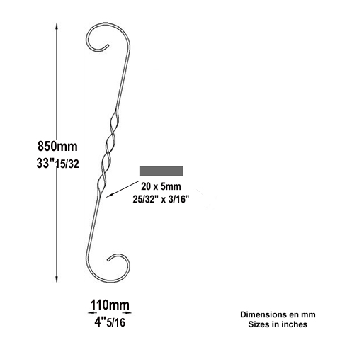 Volute forge en S H850 20x5 Volute extrmit simple Volute