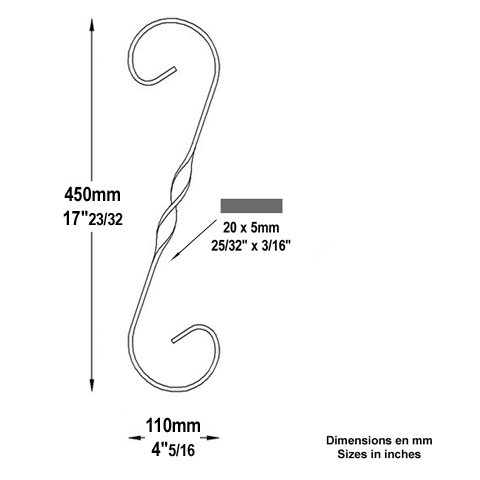 Volute forge en S H450 20x5 Volute extrmit simple Volute