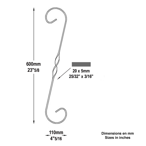 Volute forge en S H600 20x5 Volute extrmit simple Volute