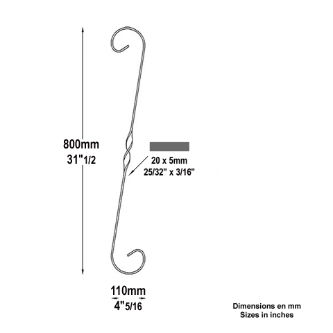 Volute forge en S H800 20x5 Volute extrmit simple Volute