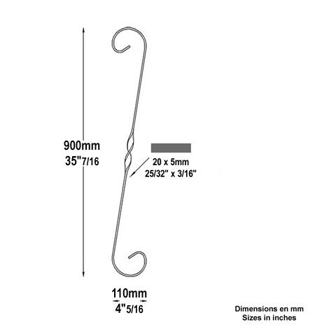 Volute forge en S H900 20x5 Volute extrmit simple Volute