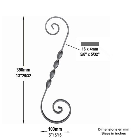 Volute forge en S H350 16x4 Volute extrmit simple Volute