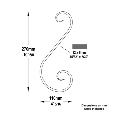 Volute forge en S H270 12x6 Volute extr patte d`oie Volute