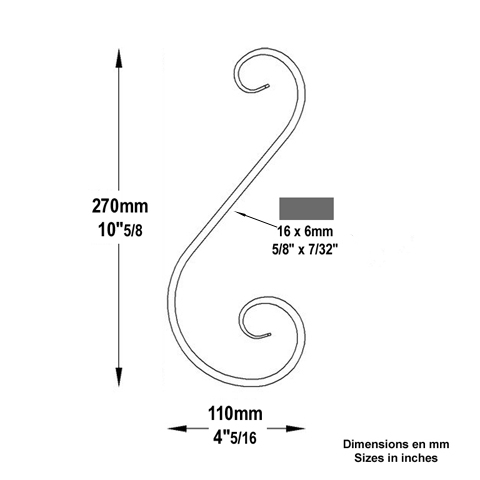 Volute forge en S H270 16x6 Volute extr patte d`oie Volute