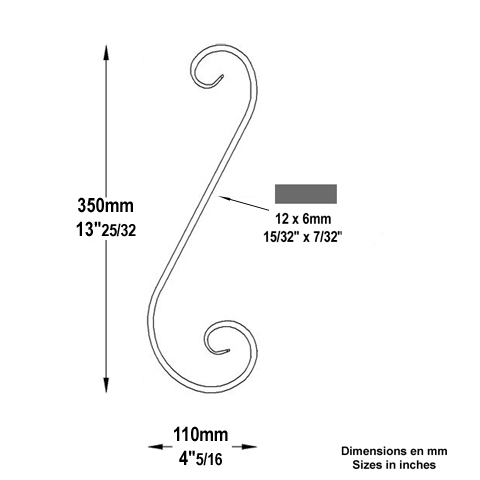 Volute forge en S H350 12x6 Volute extr patte d`oie Volute