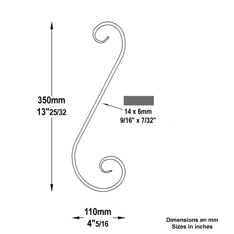 Volute forge en S H350 14x6 Volute extr patte d`oie Volute