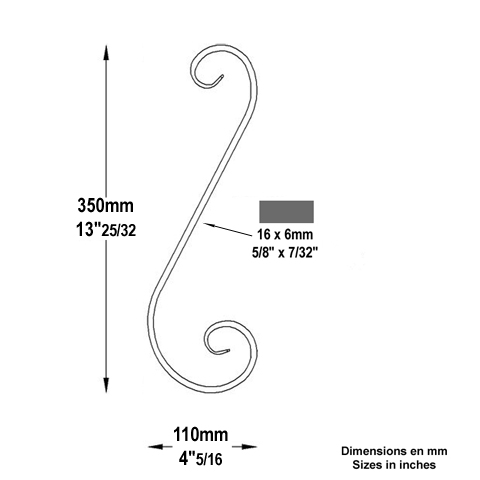 Volute forge en S H350 16x6 Volute extr patte d`oie Volute