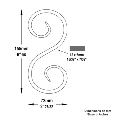 Volute forge en S H155 12x6 Volute extr patte d`oie Volute