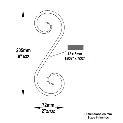 Volute forge en S H205 12x6 Volute extr patte d`oie Volute