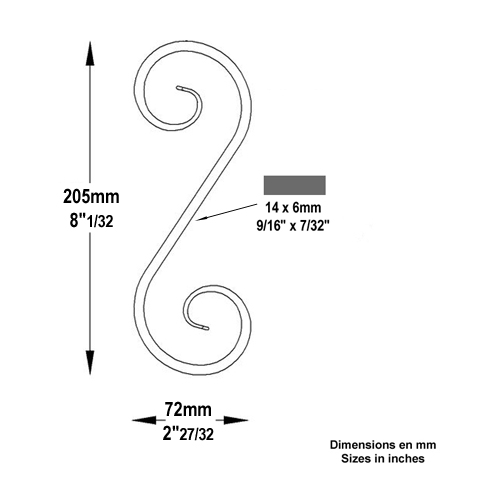 Volute forge en S H205 14x6 Volute extr patte d`oie Volute