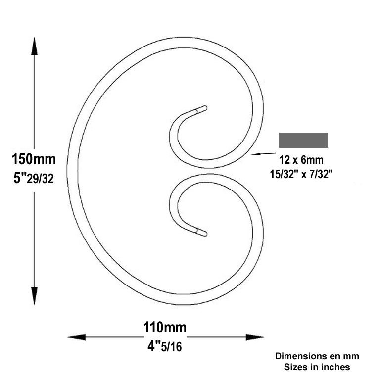 Volute forge en C H150 12x6 Volute extr patte d`oie Volute