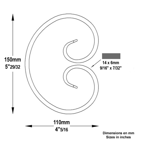 Volute forge en C H150 14x6 Volute extr patte d`oie Volute