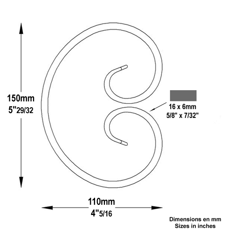 Volute forge en C H150 16x6 Volute extr patte d`oie Volute