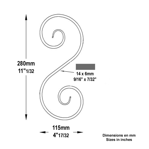 Volute forge en S H280 14x6 Volute extr patte d`oie Volute