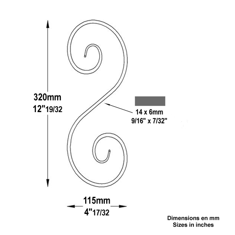 Volute forge en S H320 14x6 Volute extr patte d`oie Volute