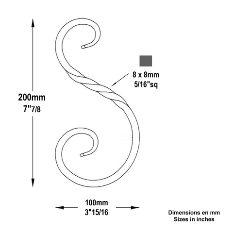 Volute forge en S H200 8x8 Volute extr patte d`oie Volute