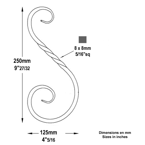 Volute forge en S H250 8x8 Volute extr patte d`oie Volute