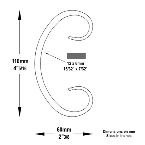 Volute forge en C H110 12x6 Volute extr patte d`oie Volute