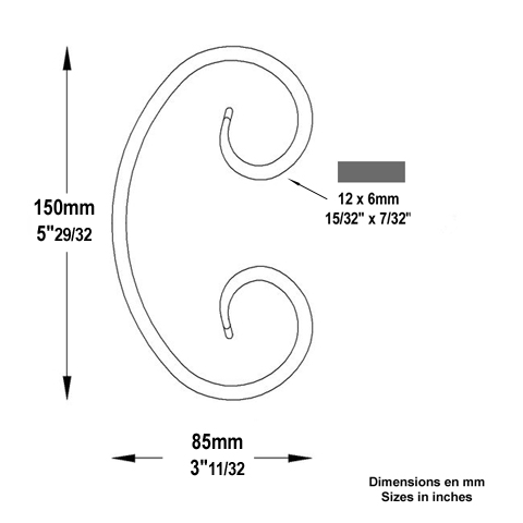 Volute forge en C H150 12x6 Volute extr patte d`oie Volute