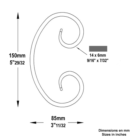 Volute forge en C H150 14x6 Volute extr patte d`oie Volute