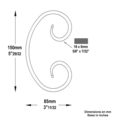 Volute forge en C H150 16x6 Volute extr patte d`oie Volute