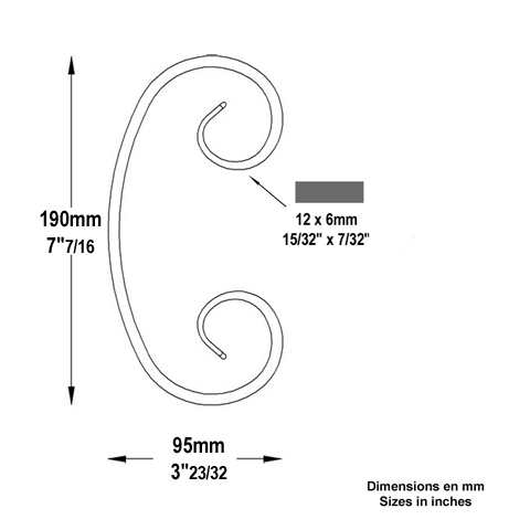 Volute forge en C H190 12x6 Volute extr patte d`oie Volute