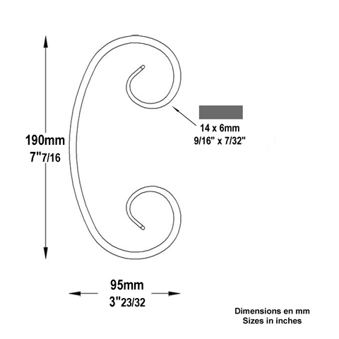 Volute forge en C H190 14x6 Volute extr patte d`oie Volute