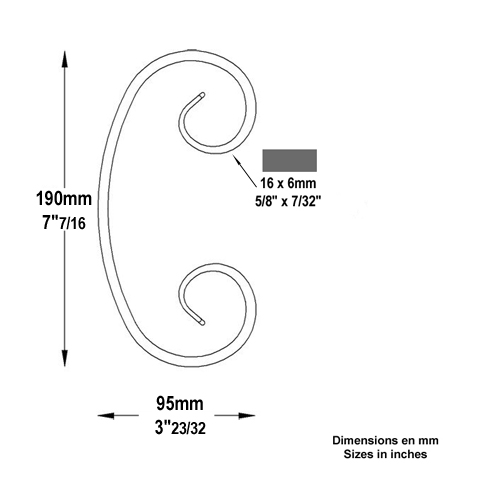 Volute forge en C H190 16x6 Volute extr patte d`oie Volute