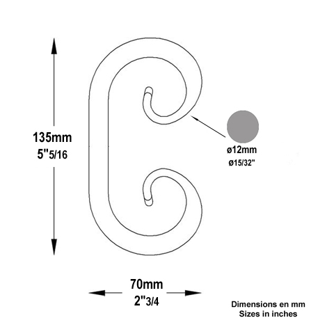 Volute forge en C H135 12 Volute extr patte d`oie Volute