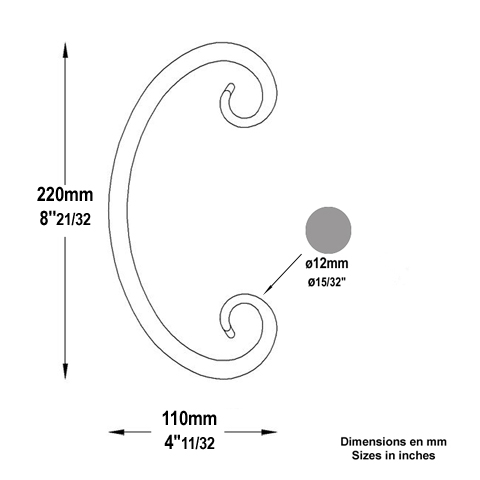 Volute forge en C H220 12 Volute extr patte d`oie Volute