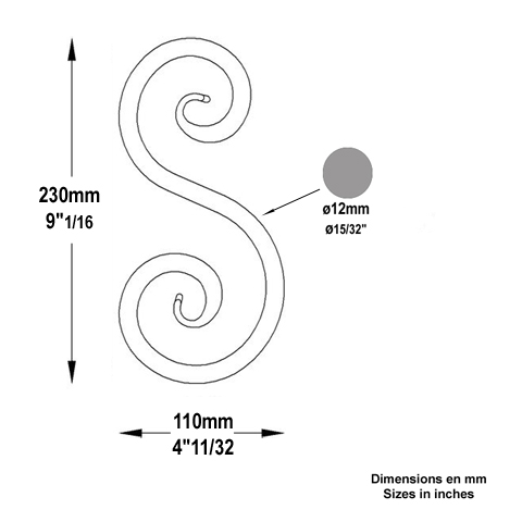 Volute forge en S H230 12 Volute extr patte d`oie Volute