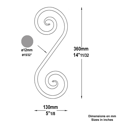 Volute forge en S H360 12 Volute extr patte d`oie Volute