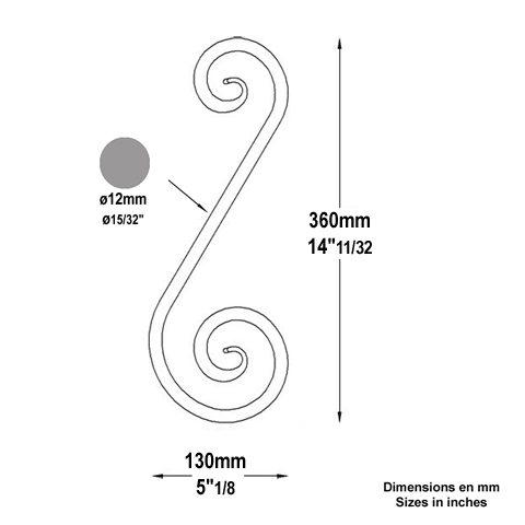 Volute forge en S H360 12 Volute extr patte d`oie Volute