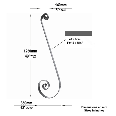 Volute forg en S H1250mm 40x8mm Volute grande section Volute