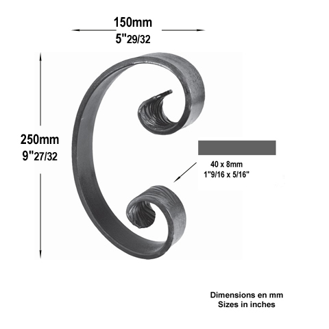 Volute forge en C H250mm 40x8mm Volute grande section Volute